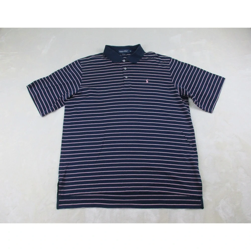 Ralph Lauren‎ Polo Shirt Mens Extra Large Blue Pink Pony Striped Golf Casual*
